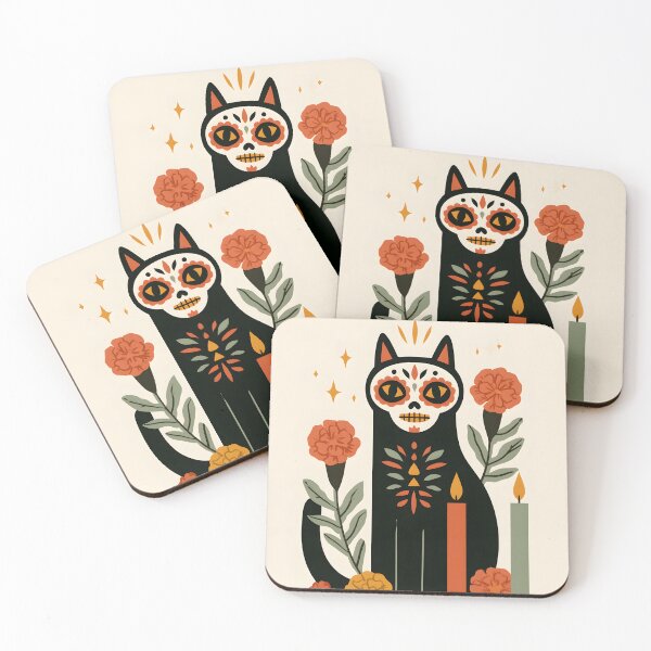 Item preview, Minimalist Calavera Cat with Marigolds designed and sold by Purrista Studio.