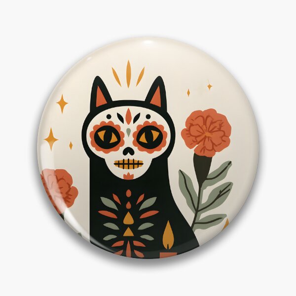 Item preview, Minimalist Calavera Cat with Marigolds designed and sold by Purrista Studio.