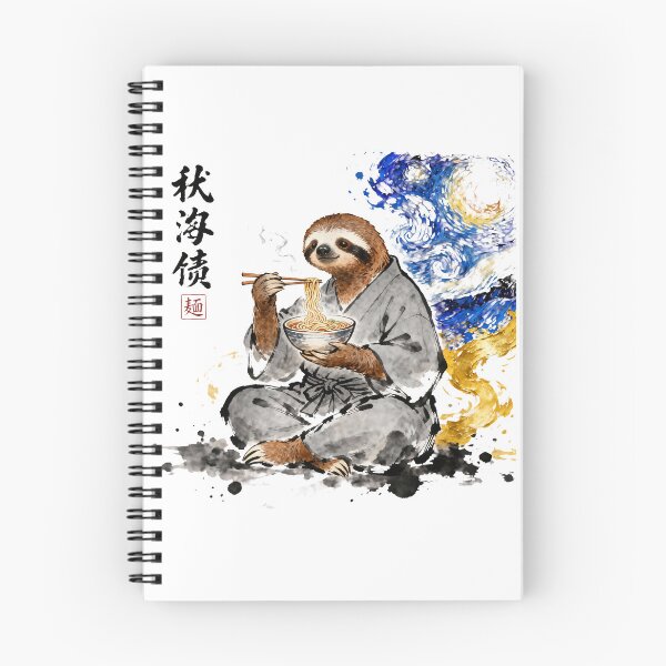 Item preview, Sloth sitting in robe eating ramen, Japanese ink art designed and sold by JessArty.