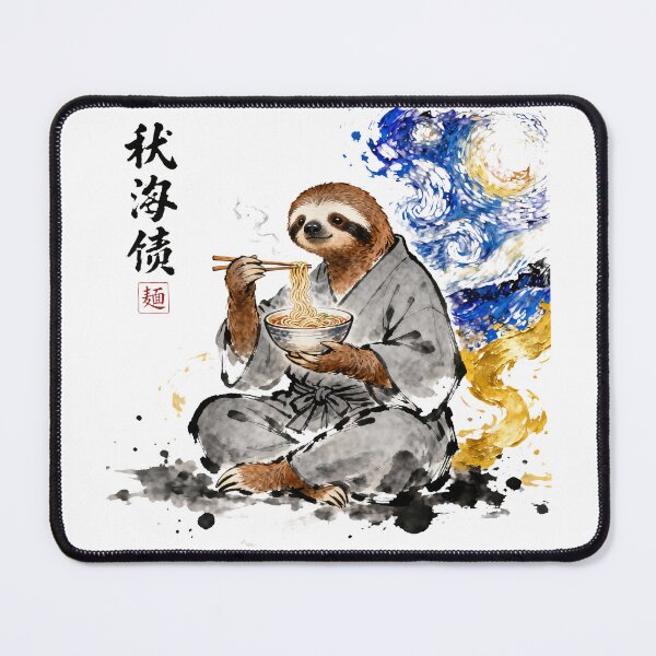 Item preview, Sloth sitting in robe eating ramen, Japanese ink art designed and sold by JessArty.