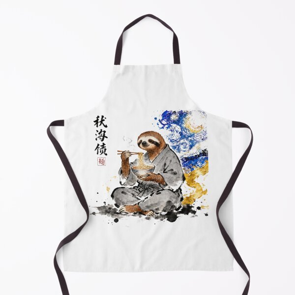 Item preview, Sloth sitting in robe eating ramen, Japanese ink art designed and sold by JessArty ⭐⭐⭐⭐⭐.