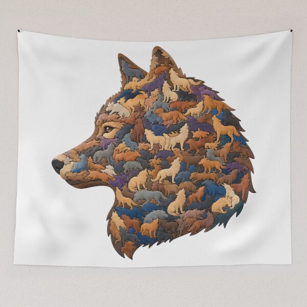 Item preview, Majestic Wolf Portrait Wood Mosaic Art designed and sold by VisualVerseLab.
