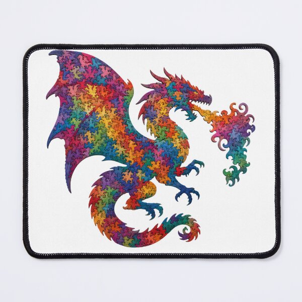 Item preview, Vibrant Fire Breathing Dragon Wood Mosaic Art designed and sold by VisualVerseLab.