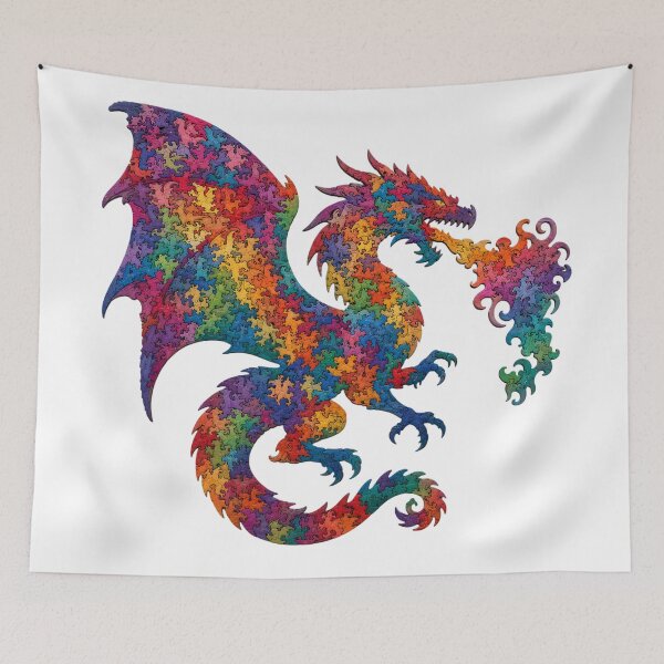 Item preview, Vibrant Fire Breathing Dragon Wood Mosaic Art designed and sold by VisualVerseLab.