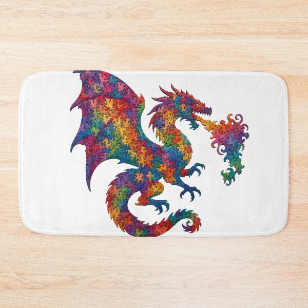 Item preview, Vibrant Fire Breathing Dragon Wood Mosaic Art designed and sold by VisualVerseLab.