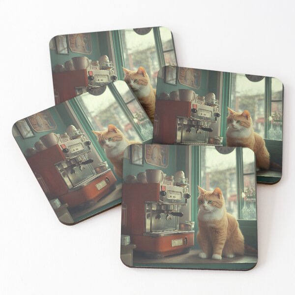 Item preview, Ginger Cat and Red Espresso Machine designed and sold by Purrista Studio.