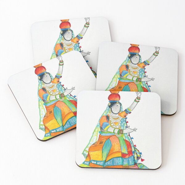 Item preview, Rajasthani Folk Dancer with Pots – Colorful Indian Dance Art designed and sold by NJArtCorner.