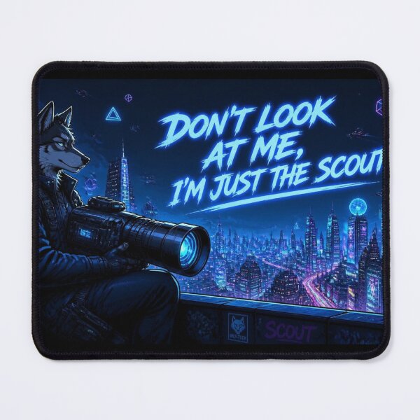 Item preview, Funny Cyberpunk Wolf Sniper Scout Neon Desk Mat designed and sold by LazyDayzCo.