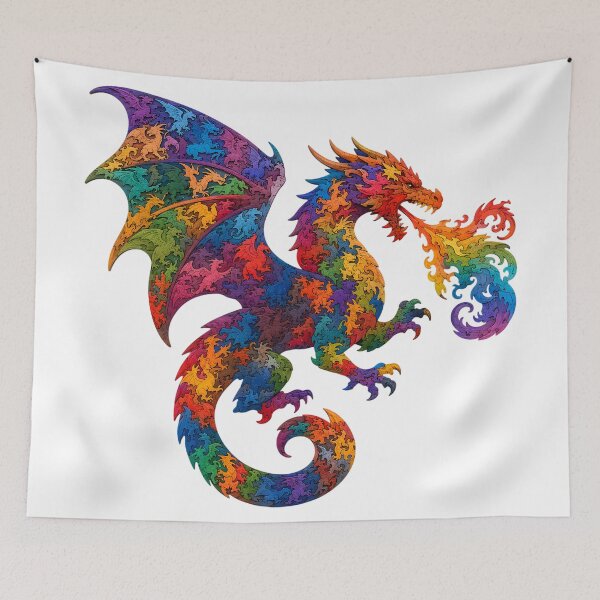 Item preview, Vibrant Fire Breathing Dragon Wood Mosaic Art 2 designed and sold by VisualVerseLab.