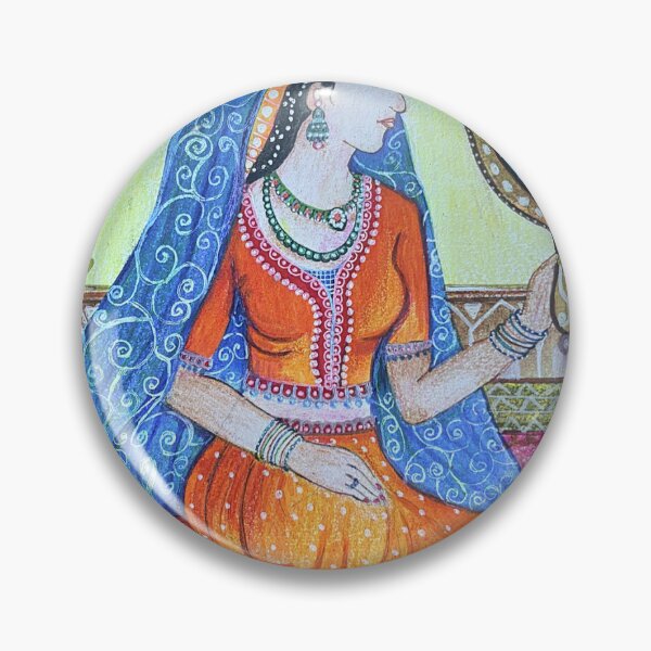 Item preview, Shringaar – Indian Woman with Mirror, Rajasthani Saree Art designed and sold by NJArtCorner.