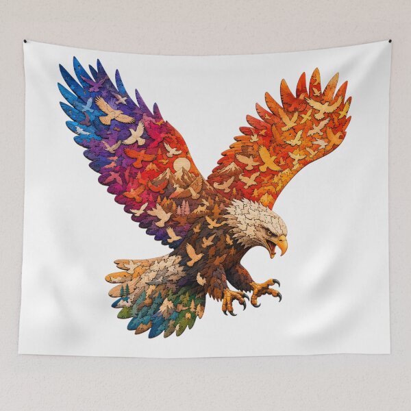 Item preview, Majestic Eagle Sunset Silhouette Wood Mosaic Art designed and sold by VisualVerseLab.