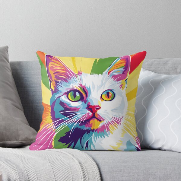 Item preview, White Cat Pop Art Sunburst designed and sold by Purrista Studio.