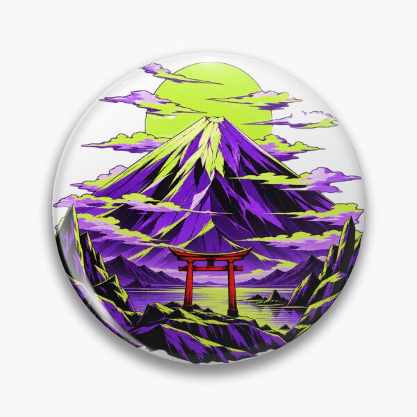 Item preview, Neon Mount Fuji Torii Gate - Cyberpunk Synthwave Japanese Landscape Sticker designed and sold by VYBEHAUS.