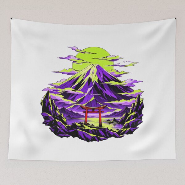Item preview, Neon Mount Fuji Torii Gate - Cyberpunk Synthwave Japanese Landscape Sticker designed and sold by VYBEHAUS.