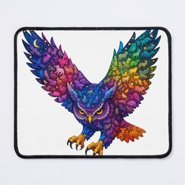 Item preview, Cosmic Flying Owl Silhouette Wood Mosaic Art designed and sold by VisualVerseLab.