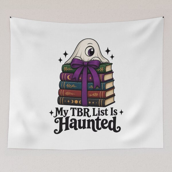 Item preview, Cyclops Ghost Book Stack – Cute One-Eyed Reader Purple Bow Magic designed and sold by Neon Bones Studio.
