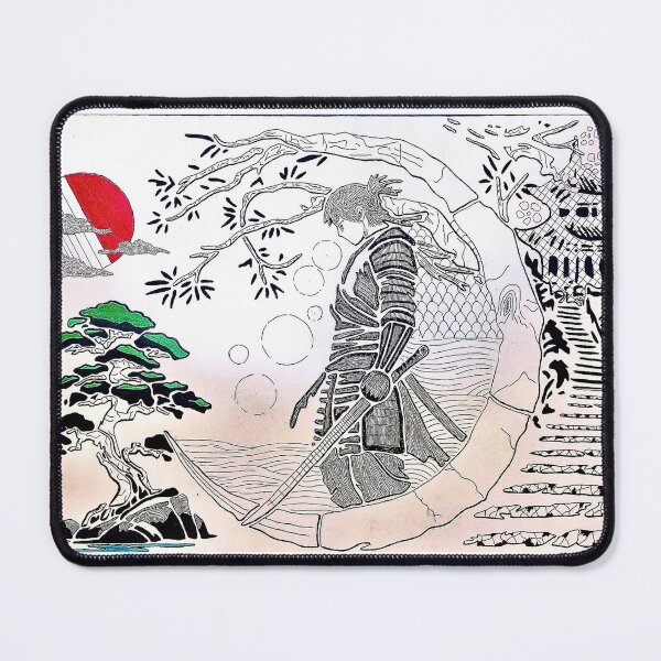 Item preview, Samurai's Journey — Soft Glow Edition | Japanese Landscape Line Art designed and sold by Fusion-Line-Artworks.