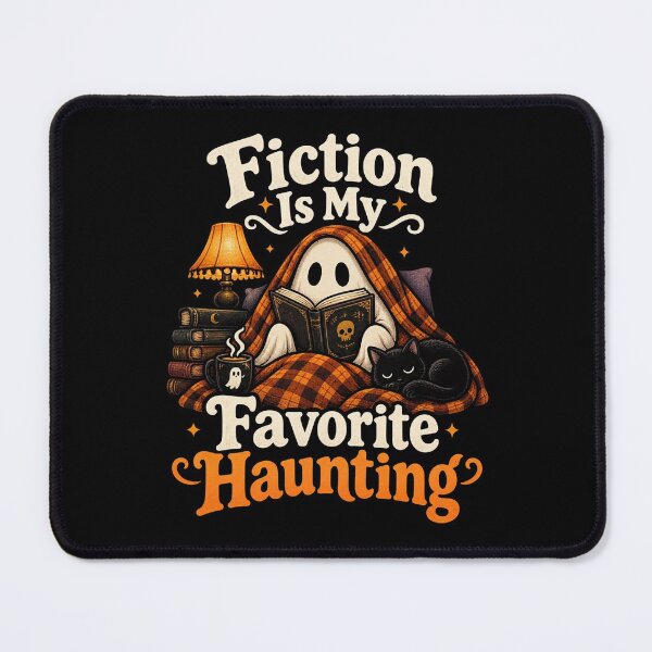 Item preview, Fiction Is My Favorite Haunting – Cozy Reading Ghost Black Cat designed and sold by Neon Bones Studio.