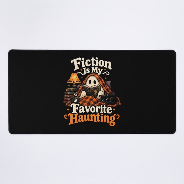 Item preview, Fiction Is My Favorite Haunting – Cozy Reading Ghost Black Cat designed and sold by Neon Bones Studio.