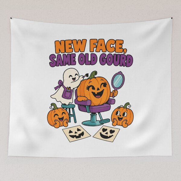 Item preview, New Face Same Old Gourd Funny Pumpkin Halloween Makeover Design. designed and sold by The-T-In-Retro.