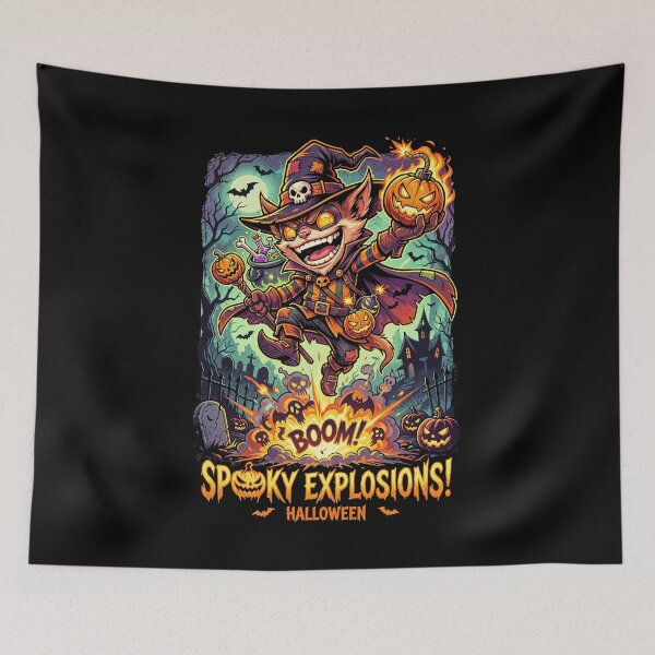 Item preview, Spooky Explosions Halloween Witch Cat Mad Bomber Boom! designed and sold by CuteKats.