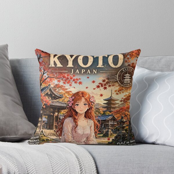 Item preview, Japan Kyoto Temple with a Sweet Redhead Traveler in a Romantic Pink Dress, Autumn Leaves and Peaceful Japanese Landscape designed and sold by DibujandoPorfa.