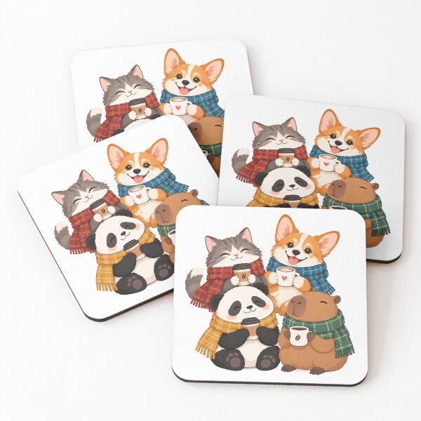 Item preview, Cute Autumn Animals Coffee Club Sticker Pack Cafe designed and sold by CorgiCoffeeHub.