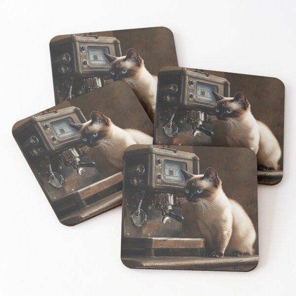 Item preview, Siamese Cat and Antique Espresso Machine designed and sold by Purrista Studio.