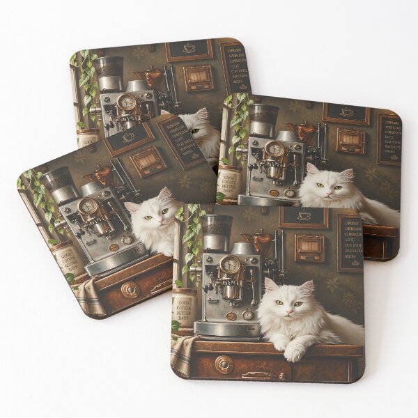Item preview, White Cat Cafe Corner Life Begins After Coffee designed and sold by Purrista Studio.