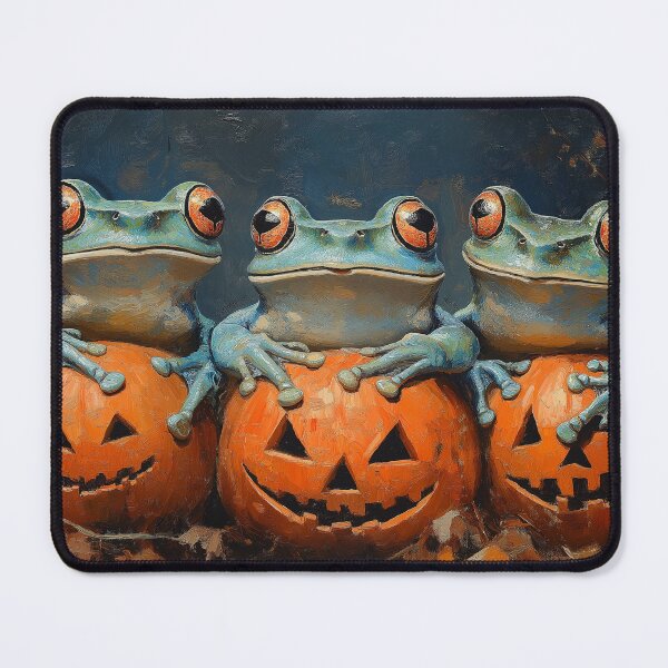 Item preview, Three Funny Frogs Halloween Pumpkin Art – Whimsical Vintage Animal Wall Decor designed and sold by elisarasada.