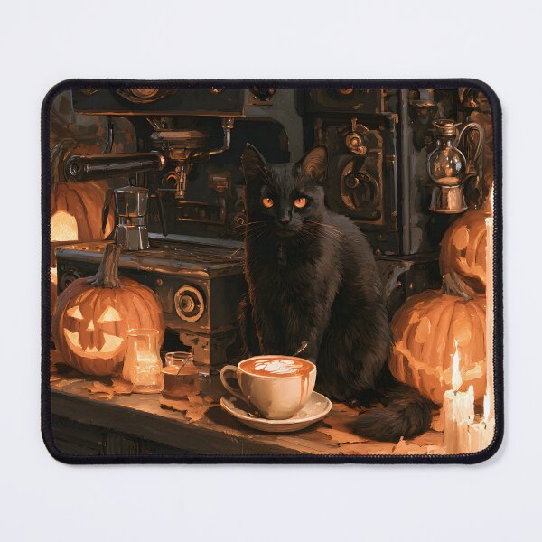 Item preview, Black Cat in a Candlelit Halloween Cafe designed and sold by Purrista Studio.