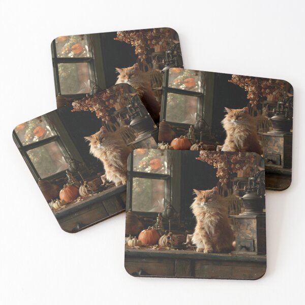 Item preview, Ginger Cat in an Autumn Coffee Corner designed and sold by Purrista Studio.