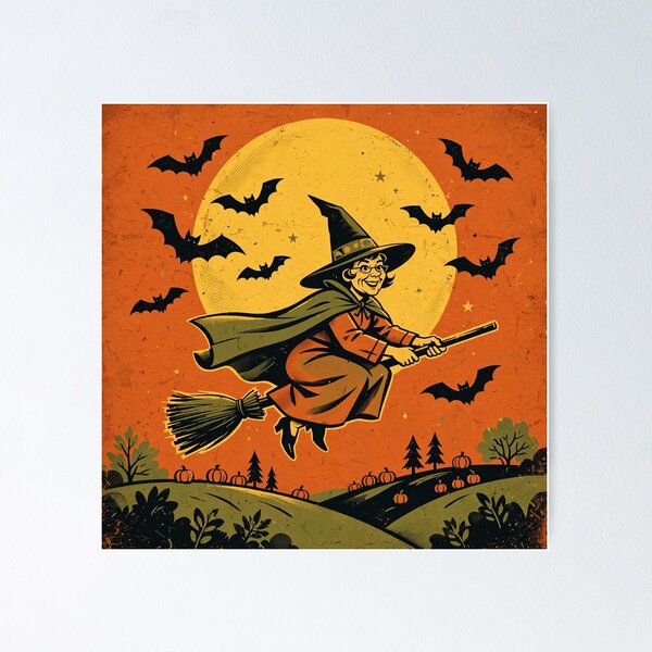 Item preview, Vintage Halloween Witch Flying Moon Retro designed and sold by Robert Lucio.