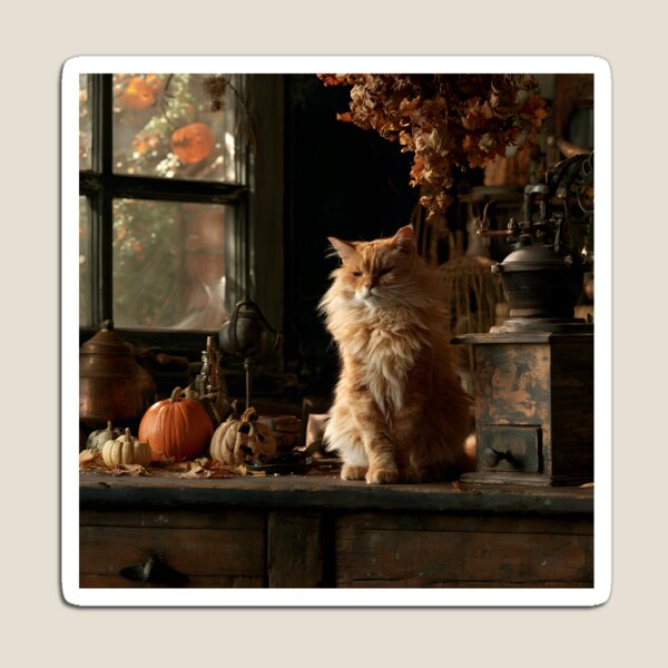 Item preview, Ginger Cat in an Autumn Coffee Corner designed and sold by Purrista Studio.