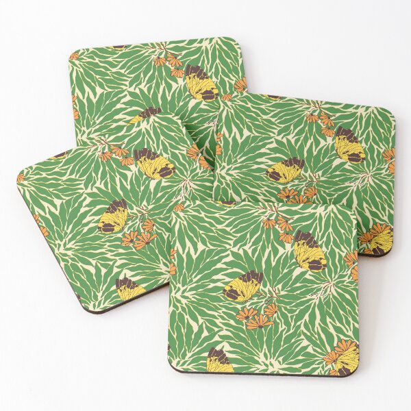 Item preview, Butterfly + Daisy Floral in 70s Yellow + Brown designed and sold by YesterdayColl.