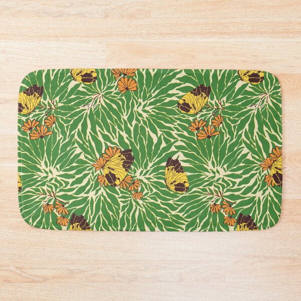 Item preview, Butterfly + Daisy Floral in 70s Yellow + Brown designed and sold by YesterdayColl.