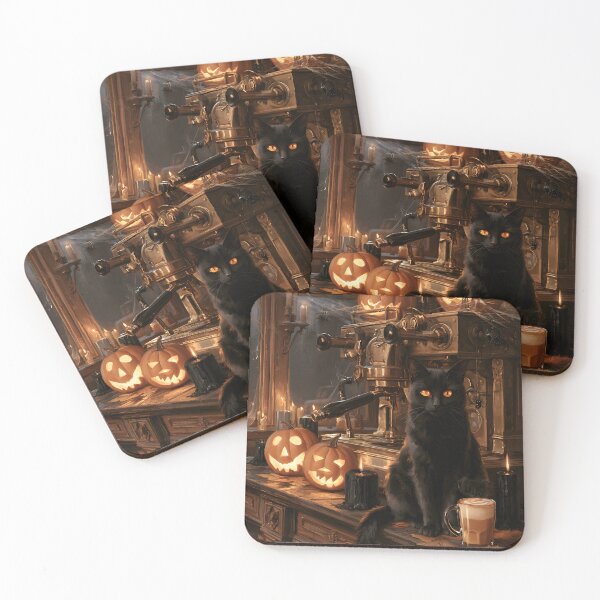 Item preview, Black Cat in a Haunted Espresso Bar designed and sold by Purrista Studio.