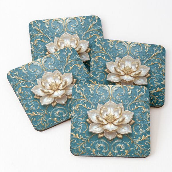 Item preview,  Vintage Beige and Gold Magnolia  on Teal  Ornate Victorian Floral Art designed and sold by MargaretWiktor.