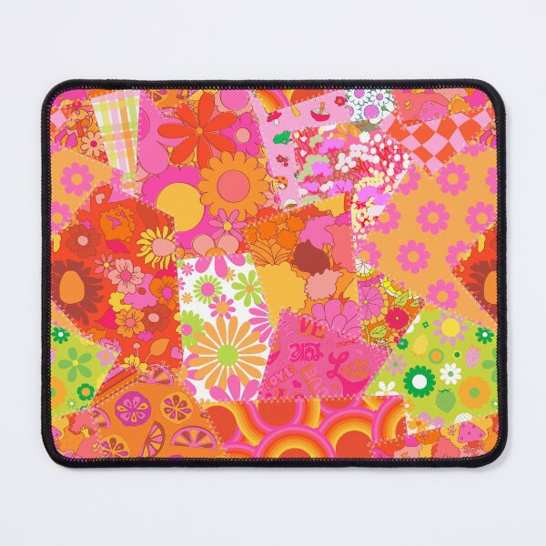 Item preview, Retro Patchwork Cheater Quilt in Pink + Orange designed and sold by YesterdayColl.