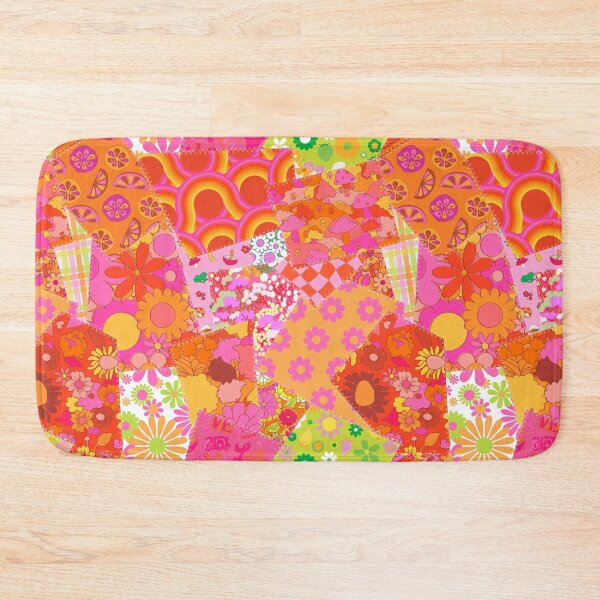 Item preview, Retro Patchwork Cheater Quilt in Pink + Orange designed and sold by YesterdayColl.