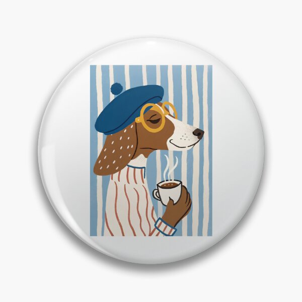 Item preview, French Style Dog Drinking Coffee in Blue Beret designed and sold by Krasnovaovaova.