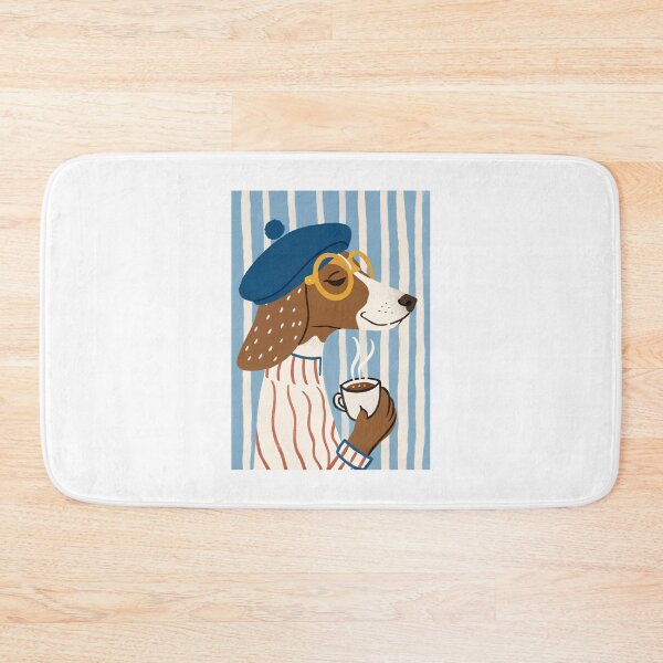 Item preview, French Style Dog Drinking Coffee in Blue Beret designed and sold by Krasnovaovaova.