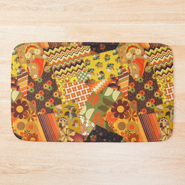 Item preview, Retro Patchwork Cheater Quilt in Orange + Brown designed and sold by YesterdayColl.