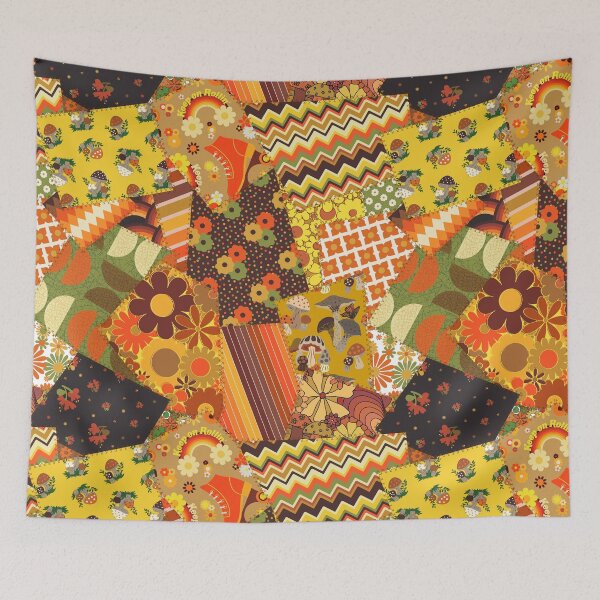 Item preview, Retro Patchwork Cheater Quilt in Orange + Brown designed and sold by YesterdayColl.