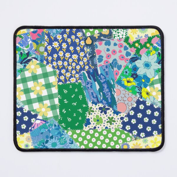 Item preview, Retro Patchwork Cheater Quilt in Green + Blue designed and sold by YesterdayColl.