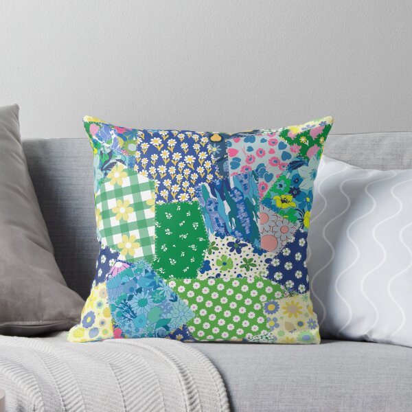 Item preview, Retro Patchwork Cheater Quilt in Green + Blue designed and sold by YesterdayColl.