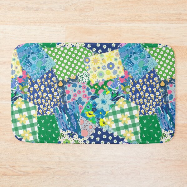 Item preview, Retro Patchwork Cheater Quilt in Green + Blue designed and sold by YesterdayColl.