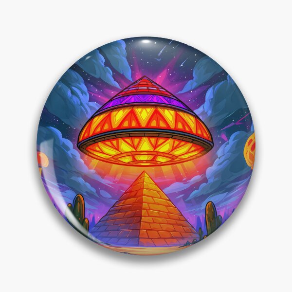 Item preview, Psychedelic Alien UFO Pyramid Cosmic Desert Art designed and sold by Lunat1kk.