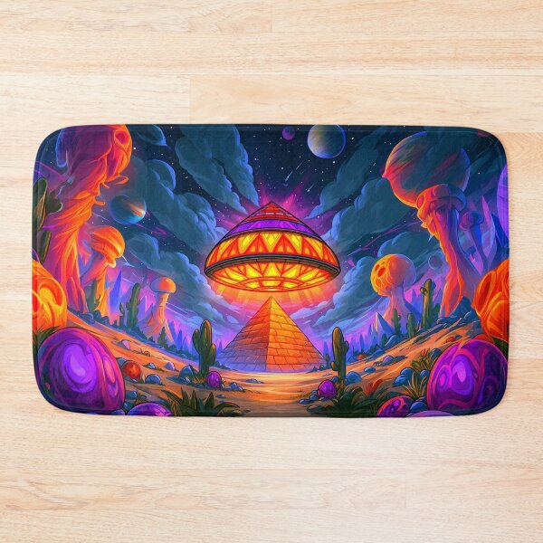 Item preview, Psychedelic Alien UFO Pyramid Cosmic Desert Art designed and sold by Lunat1kk.