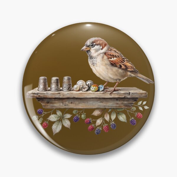 Item preview, Sparrow with Thimbles and Vintage Buttons designed and sold by Merli7.